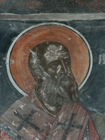 Ἱερά Μονή Βομβοκοῦ, Τοιχογραφία ἀπό τό καθολικό.